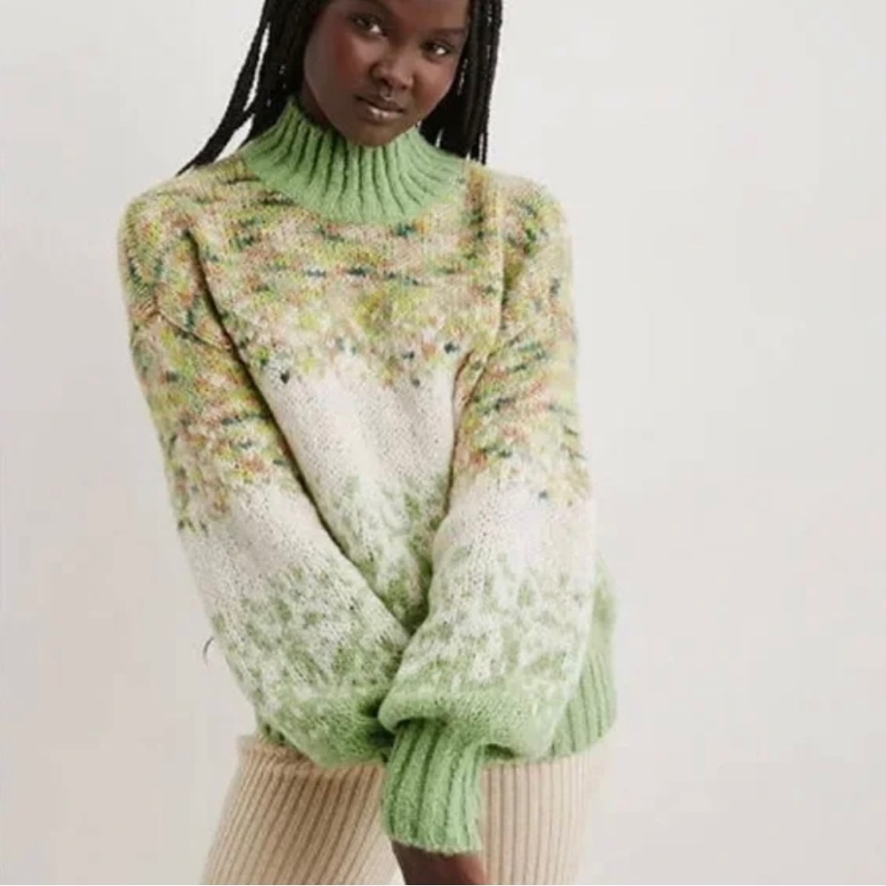 NWT Aerie Women Spring wool blend Green Knit  Mockneck Stretch Sweater XS